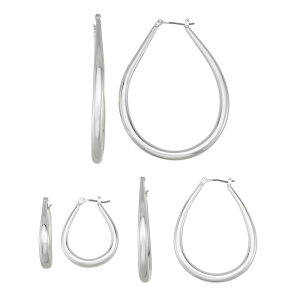 �i�C���E�F�X�g ���f�B�[�X �A�N�Z�T���[ �s�A�X�E�C�������O Nine West Silver Tone Oval Hoop Trio Earringset Silver Tone �V���o�[