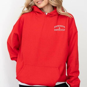 Simply Sage Market ���f�B�[�X �g�b�v�X T�V���c �h�J �p�[�J�[ �O���t�B�b�N Simply Sage Market Embroidered Expensive & Difficult - Women's Graphic Hoodie Red ���b�h