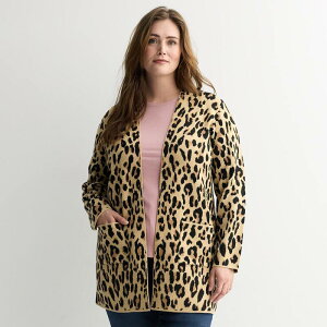 �i�C���E�F�X�g ���f�B�[�X �A�E�^�[ �j�b�g�E�Z�[�^�[ �v���X�T�C�Y �R�[�g Plusize Nine West Clean Collar Coatigan Tan Jana Leopard �^��