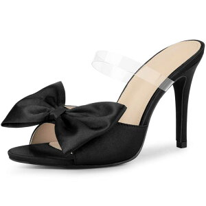 �A���O�� �P�[ ���f�B�[�X �V���[�Y �p���v�X �T���_�� �q�[�� ALLEGRA K Women's Bow Sandal Stiletto Heels Mules Heel Sandals Black �u���b�N