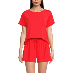 �����Y�G���h ���f�B�[�X �A���_�[�E�F�A �i�C�g�E�F�A �V���[�g�p���c Women's Lands' End Cooling Pajama Short Sleeve Top & Pajama Shortset Coral Red ���b�h