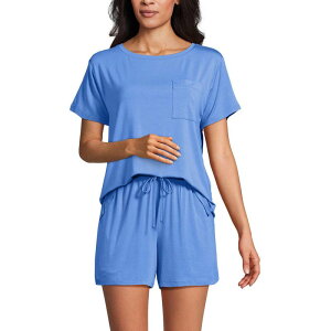 �����Y�G���h ���f�B�[�X �A���_�[�E�F�A �i�C�g�E�F�A �V���[�g�p���c Women's Lands' End Cooling Pajama Short Sleeve Top & Pajama Shortset Crisp Blue �u���[