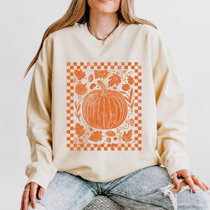Simply Sage Market ���f�B�[�X �g�b�v�X T�V���c �X�E�F�b�g Simply Sage Market Pumpkin Checkeredistressed - Women's Lightweight Garment Dyed Sweatshirt Ivory �A�C�{���[