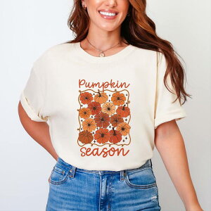 Simply Sage Market ���f�B�[�X �g�b�v�X T�V���c �t�����[�� �t�����[ �O���t�B�b�N Simply Sage Market Pumpkin Season Floral - Women's Garment Dyed Graphic T-Shirt Ivory �A�C�{���[