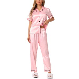cheibear ���f�B�[�X �A���_�[�E�F�A �i�C�g�E�F�A �p���c �_�E�� cheibear Womensleepwear Buton Down With Pants Nightwear Lounge 2pcs Pajama Set Pink �s���N