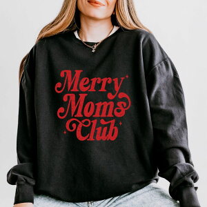 Simply Sage Market ���f�B�[�X �g�b�v�X T�V���c �X�E�F�b�g Simply Sage Market Merry Mom's Club Distressed - Women's Lightweight Garment Dyed Sweatshirt Black �u���b�N