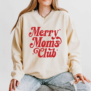 Simply Sage Market ���f�B�[�X �g�b�v�X T�V���c �X�E�F�b�g Simply Sage Market Merry Mom's Club Distressed - Women's Lightweight Garment Dyed Sweatshirt Ivory �A�C�{���[