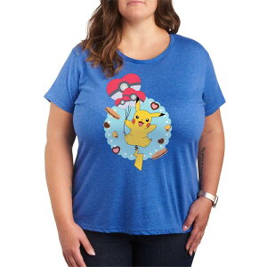 �A�j���L�����N�^�[ ���f�B�[�X �g�b�v�X T�V���c �v���X�T�C�Y �O���t�B�b�N Licensed Character Plusize Pokemon Pikachu Balloon Hearts Graphic Tee Heatheroyal Blue �w�U�[