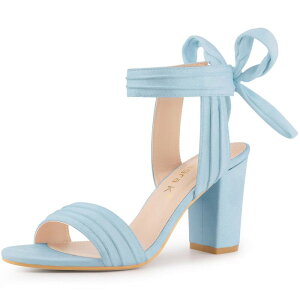 �A���O�� �P�[ ���f�B�[�X �V���[�Y �p���v�X �A���N�� �q�[�� ALLEGRA K Women's Open Toe Tie Back Ankle Strap Block Heelsky Blue �u���[