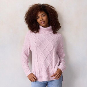 LC Lauren Conrad ���f�B�[�X �A�E�^�[ �j�b�g�E�Z�[�^�[�g���l�b�N Women's LC Lauren Conrad Turtleneck Cable Tunic Sweater Vintage Rose