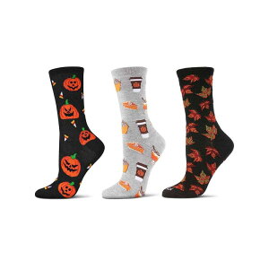 �����C ���f�B�[�X �A���_�[�E�F�A �C�� MeMoi Women's 3 Pair Pack Halloween Pumpkin Crew Socks Black �u���b�N