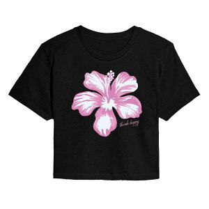 �A�j���L�����N�^�[ ���f�B�[�X �g�b�v�X T�V���c �N���b�v�h Licensed Character Juniors' Think Happy Pink Hibiscus Cropped Tee Black �u���b�N