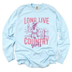Simply Sage Market レディース トップス Tシャツ グラフィック Simply Sage Market Long Live Country Girls Glitter - Womens Garment Dyed Long Sleeve Graphic T-Shirt Chambray