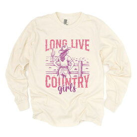 Simply Sage Market レディース トップス Tシャツ グラフィック Simply Sage Market Long Live Country Girls Glitter - Womens Garment Dyed Long Sleeve Graphic T-Shirt Ivory アイボリー