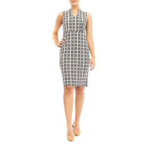�j�i���I�i���h ���f�B�[�X �g�b�v�X �����s�[�X �~�f�B Women's Nina Leonard U-Neck Midi Sheath Dress Black Wine Ivory �A�C�{���[