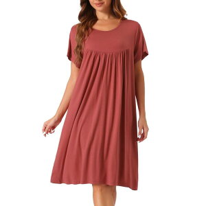 cheibear ���f�B�[�X �A���_�[�E�F�A �i�C�g�E�F�A �v���X�T�C�Y �V���c �R�b�g�� cheibear Women's Nightgown Cotton Sleepwear Short Sleeve Cozy Loose Sleepshirt Plusize S-3XL Brick Red ���b�h