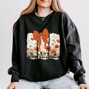 Simply Sage Market ���f�B�[�X �g�b�v�X T�V���c �t�����[�� �X�E�F�b�g �t�����[ Simply Sage Market Coquette Fall Floral Orange - Womens Lightweight Garment Dyed Sweatshirt Black �u���b�N