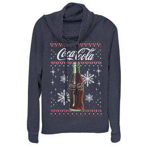 �A�j���L�����N�^�[ ���f�B�[�X �g�b�v�X T�V���c �O���t�B�b�N Licensed Character Juniors' Coca-Cola Classic Bottle Christmas Cowlneck Graphic Lightweight Long Sleeve Navy �l�C�r�[