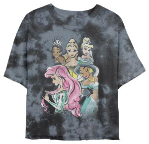 �f�B�Y�j�[ ���f�B�[�X �g�b�v�X T�V���c �N���b�v�h �O���t�B�b�N Disney Princess Tiana Belle Cinderellariel & Jasmine Watercolor Portraits Juniors' Cropped Graphic Tee Black Charcoal �u���b�N