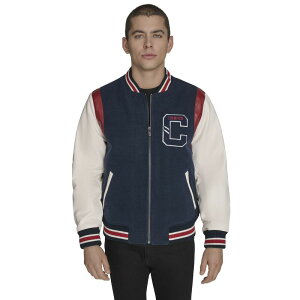 �`�����s�I�� �����Y �A�E�^�[ �W���P�b�g�E�u���]�� Men's Champion Mixed Media Varsity Jacket with Patches Navy Ivory �A�C�{���[