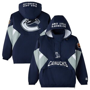 �A���u�����f�b�h �����Y �g�b�v�X T�V���c �t�[�f�b�h�W���P�b�g Unbranded Men's OVO x Starter Blue Vancouver Canucks Half-Zip Hooded Jacket Cnk Blue �u���[