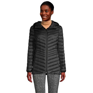 �����Y�G���h ���f�B�[�X �A�E�^�[ �W���P�b�g�E�u���]�� �_�E�� Women's Lands' End Hoodedown Wanderweight Ultralight Packable Jacket Black �u���b�N