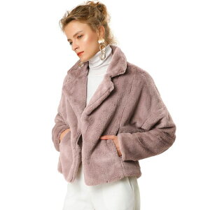 �A���O�� �P�[ ���f�B�[�X �A�E�^�[ �W���P�b�g�E�u���]�� �R�[�g �N���b�v�h ALLEGRA K Women's Cropped Jacket Notch Lapel Faux Fur Fluffy Coat Dusty Pink �s���N