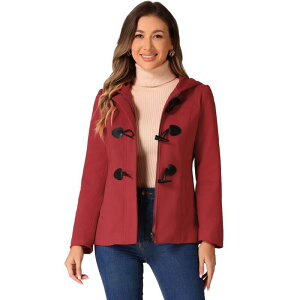 �A���O�� �P�[ ���f�B�[�X �A�E�^�[ �W���P�b�g�E�u���]�� �R�[�g �N���b�v�h ALLEGRA K Women's Toggle Duffle Coat Zipper Front Solid Cropped Hooded Coat Red ���b�h