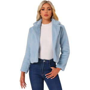 �A���O�� �P�[ ���f�B�[�X �A�E�^�[ �W���P�b�g�E�u���]�� �R�[�g �N���b�v�h ALLEGRA K Women's Winter Fashion Loose Faux Fur Cropped Jacket Coat Light Blue �u���[