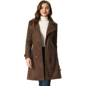 �A���O�� �P�[ ���f�B�[�X �A�E�^�[ �W���P�b�g�E�u���]�� �X�G�[�h �R�[�g ALLEGRA K Women's Faux Suede Notched Lapel Strap Cuff Solidouble Breasted Tie Beltrench Coat Coffee �R�[�q�[
