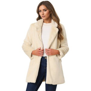 �A���O�� �P�[ ���f�B�[�X �A�E�^�[ �W���P�b�g�E�u���]�� �R�[�g ALLEGRA K Lapel Faux Fur Coat for Women's Fuzzy Winter Warm Jacket Overcoat with Pockets Apricot �A�v���R�b�g