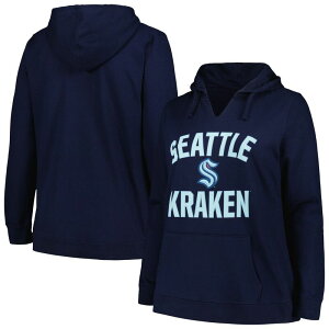 �v���t�@�C�� ���f�B�[�X �g�b�v�X T�V���c �v���X�T�C�Y ���S �p�[�J�[ Women's Profile Deep Sea Blue Seattle Kraken Plusize Arch Over Logo Pullover Hoodie Krk Navy �l�C�r�[