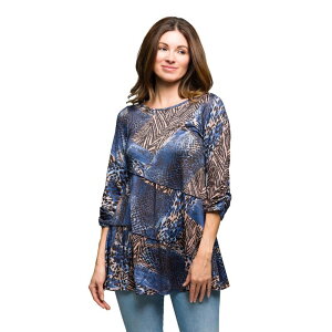 24 �Z�u���R���t�H�[�g ���f�B�[�X �g�b�v�X T�V���c �A�j�}���� �v�����g Women's 24Seven Comfort Apparel Animal Print 3/4 Sleeve Tunic Top Brown Multi �u���E��