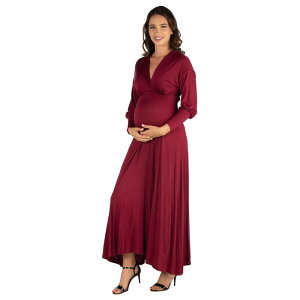 24 �Z�u���R���t�H�[�g ���f�B�[�X �g�b�v�X �����s�[�X V�l�b�N �}�^�j�e�B �}�L�V Maternity 24Seven Comfort Apparel V-Neck Long Sleeve Maxi Dress Red ���b�h