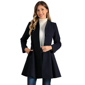 �A���O�� �P�[ ���f�B�[�X �A�E�^�[ �W���P�b�g�E�u���]�� A ���C�� �R�[�g ALLEGRA K Women's Winter A-Line Long Sleeve Single Breasted Peplum Hem Long Coat Dark Blue �u���[