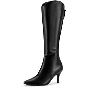 �A���O�� �P�[ ���f�B�[�X �V���[�Y �u�[�c�E���C���u�[�c �q�[�� ALLEGRA K Women's Pointed Toe Stiletto Heel Knee High Boots Black �u���b�N