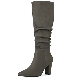 �A���O�� �P�[ ���f�B�[�X �V���[�Y �u�[�c�E���C���u�[�c �q�[�� ALLEGRA K Women'slouch Pointed Toe Chunky Heel Knee High Boots Grey �O���[