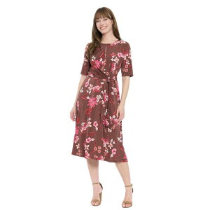 �����h���^�C���X ���f�B�[�X �g�b�v�X �����s�[�X �~�f�B Women's London Times Elbow Sleeve Side Tie Fit & Flare Midi Chocolate Coral �R�[����