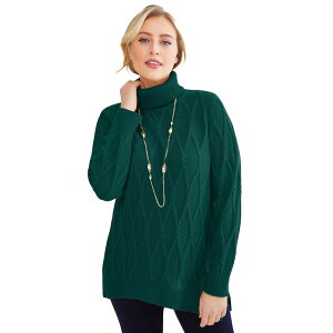 �W�F�V�J�����h�� ���f�B�[�X �A�E�^�[ �j�b�g�E�Z�[�^�[�g���l�b�N �v���X�T�C�Y Jessica London Women's Plusize Cable Turtleneck Sweater Emerald Green �O���[��