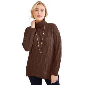 �W�F�V�J�����h�� ���f�B�[�X �A�E�^�[ �j�b�g�E�Z�[�^�[�g���l�b�N �v���X�T�C�Y Jessica London Women's Plusize Cable Turtleneck Sweaterich Brown �u���E��