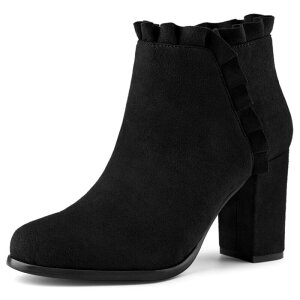 �A���O�� �P�[ ���f�B�[�X �V���[�Y �u�[�c�E���C���u�[�c �t���� �A���N�� �q�[�� ALLEGRA K Women's Ruffle Block Heel Ankle Boots Black �u���b�N