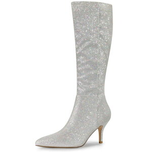 �A���O�� �P�[ ���f�B�[�X �V���[�Y �u�[�c�E���C���u�[�c �q�[�� ALLEGRA K Women'sparkle Glitter Pointy Toe Stiletto Heel Knee High Bootsilver �V���o�[
