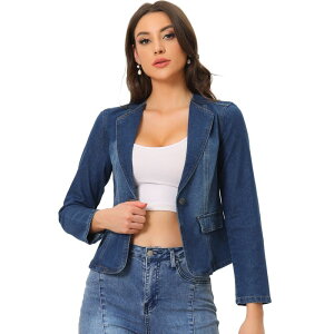 �A���O�� �P�[ ���f�B�[�X �A�E�^�[ �W���P�b�g�E�u���]�� �f�j�� �u���U�[ ALLEGRA K Lapel Collar Jean Jacket for Women's Long Sleeve One Button Work Denim Blazer Dark Blue �u���[