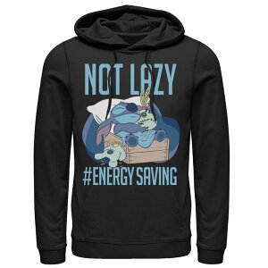 �f�B�Y�j�[ �����Y �g�b�v�X T�V���c �p�[�J�[ Disney's Lilo & Stitch Not Lazy #Energy Saving Portrait Men's Hoodie Black �u���b�N