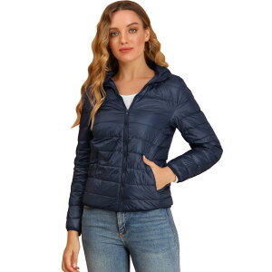 �A���O�� �P�[ ���f�B�[�X �A�E�^�[ �W���P�b�g�E�u���]�� �_�E�� ALLEGRA K Women's Hooded Lightweight Down Packable Puffyer Jacket Dark Blue �u���[