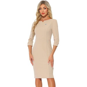 �A���O�� �P�[ ���f�B�[�X �g�b�v�X �����s�[�X�����t�B�b�g �~�f�B ALLEGRA K Midi Dresses For Women 3/4 Sleeve Sweetheart Neck Slim Fit Work Pencil Dress Apricot �A�v���R�b�g