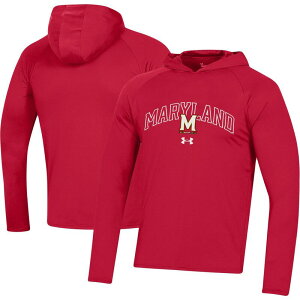 �A���_�[�A�[�}�[ �����Y �g�b�v�X T�V���c Men's Under Armoured Maryland Terrapins 2023 Sideline Techooded Raglan Long Sleeve T-Shirt Mared ���b�h