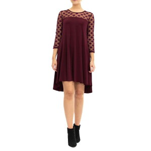 �j�i���I�i���h ���f�B�[�X �g�b�v�X �����s�[�X �h�b�g �V�A�[ Women's Nina Leonard Sheer Polka-Dot High-Low Dress Deep Wine ���C��