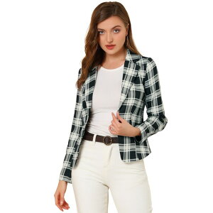 �A���O�� �P�[ ���f�B�[�X �A�E�^�[ �W���P�b�g�E�u���]�� �u���U�[ ALLEGRA K Women's Allover Long Sleeve Notched Lapel Open Front Blazer Black Plaid �u���b�N