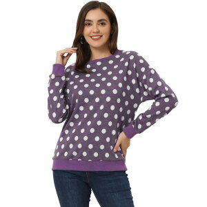 �A���O�� �P�[ ���f�B�[�X �A�E�^�[ �j�b�g�E�Z�[�^�[ �N���[�l�b�N �h���b�v�V�����_�[ �h�b�g �X�E�F�b�g �V���c ALLEGRA K Women's Crew Neck Drop Shoulder Long Sleeves Polka Dots Knit Sweatshirt Dark Purple �p